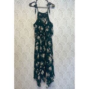 Maurices Floral Halter Neck Midi‎ Dress Green White Yellow Women's M